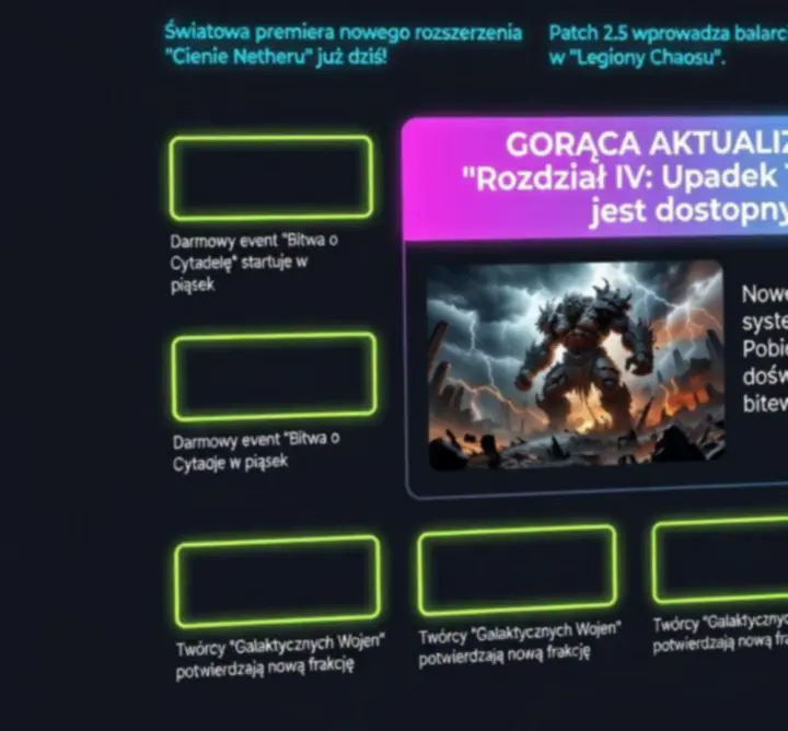 Zrzuty ekranu przedstawiające najnowsze aktualizacje gier